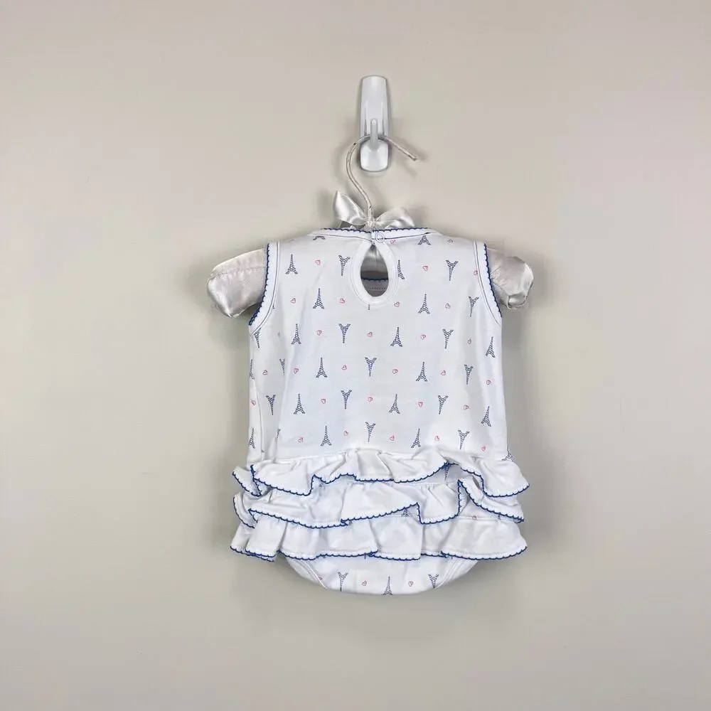 Magnolia Baby Ruffle Bubble Romper & Sun Hat Paris Print 6 Months
